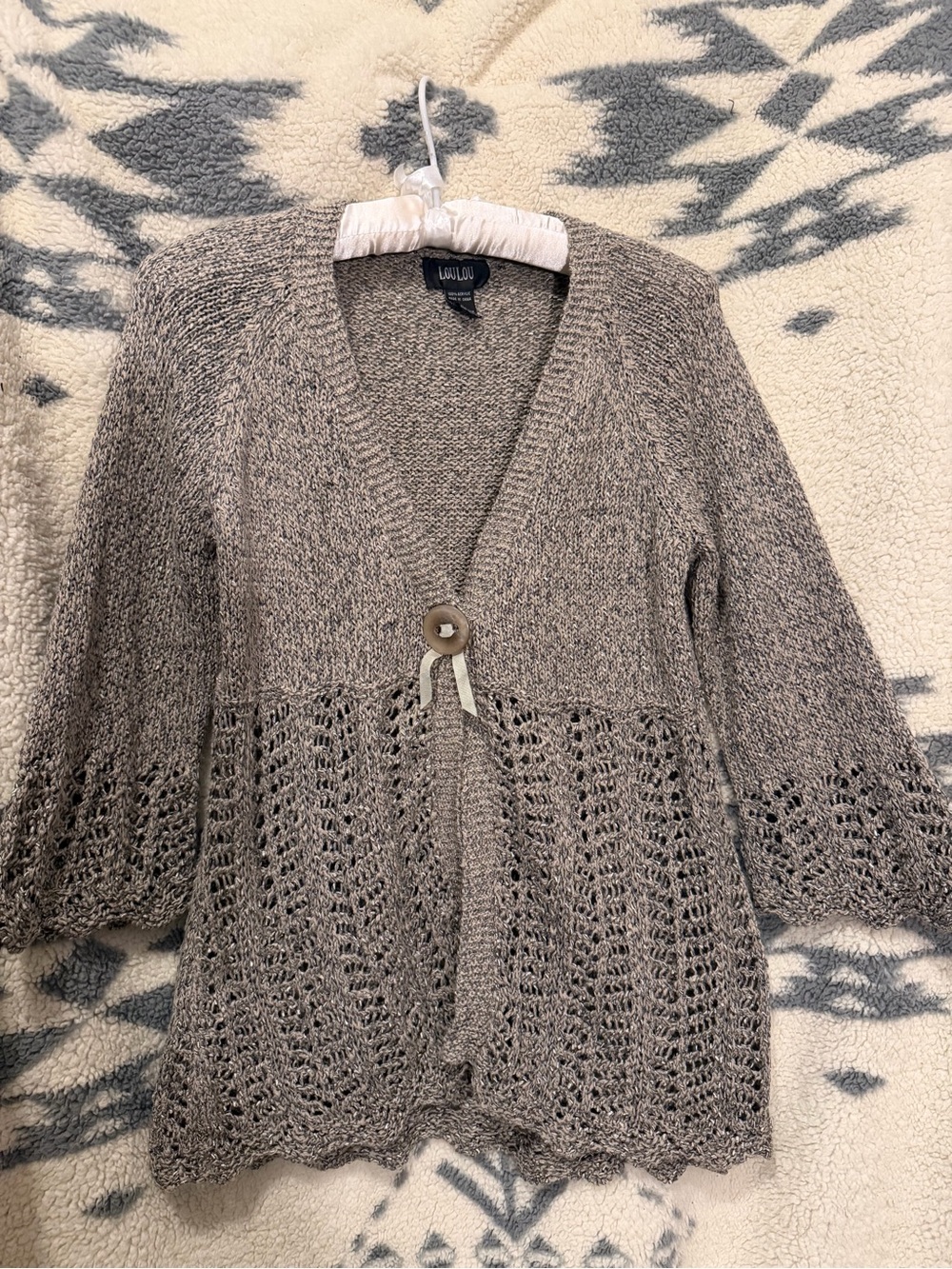 Loulou Studio Taupe Open-Knit Button up